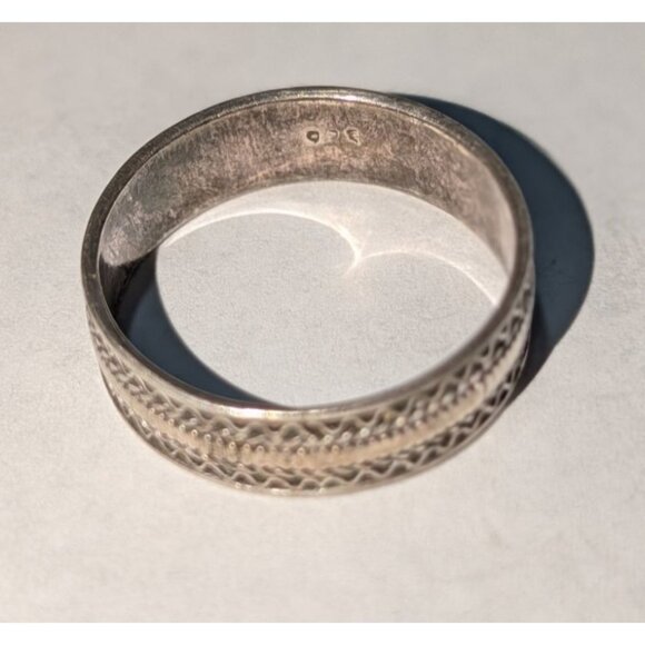 Sterling Silver 925 Vintage Style Band Ring Sz 10 Intricate Engraved Pattern - Picture 5 of 7